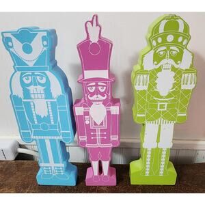 Set Of 3 Christmas Nutcracker Soldier Decor Candyland Candy Pink Blue Green Hobb